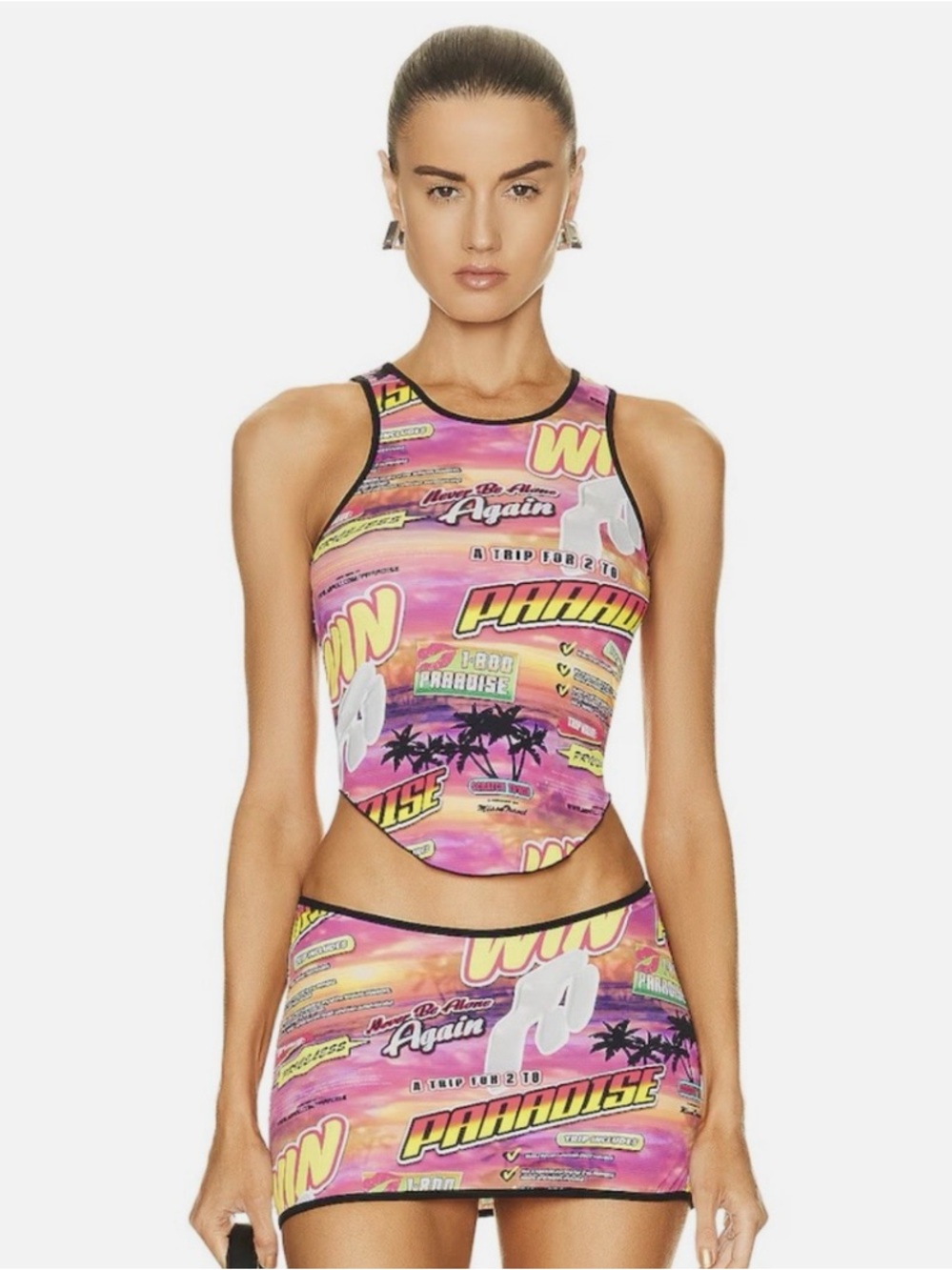 Miaou Multicolor Graphic Crop Top and Mini Skirt Set
